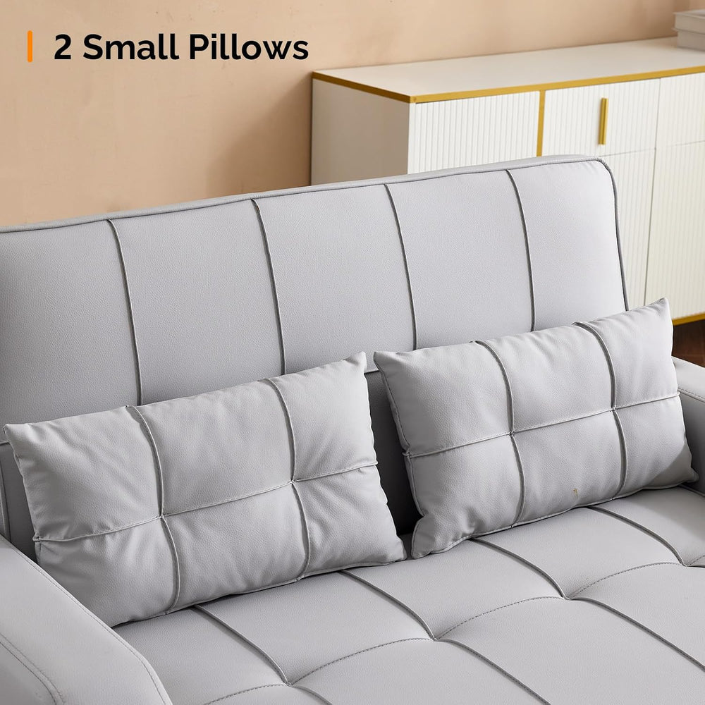 VINGLI Light Grey Futon Sofa Bed Convertible Loveseat Sleeper Couch, Faux Lea...