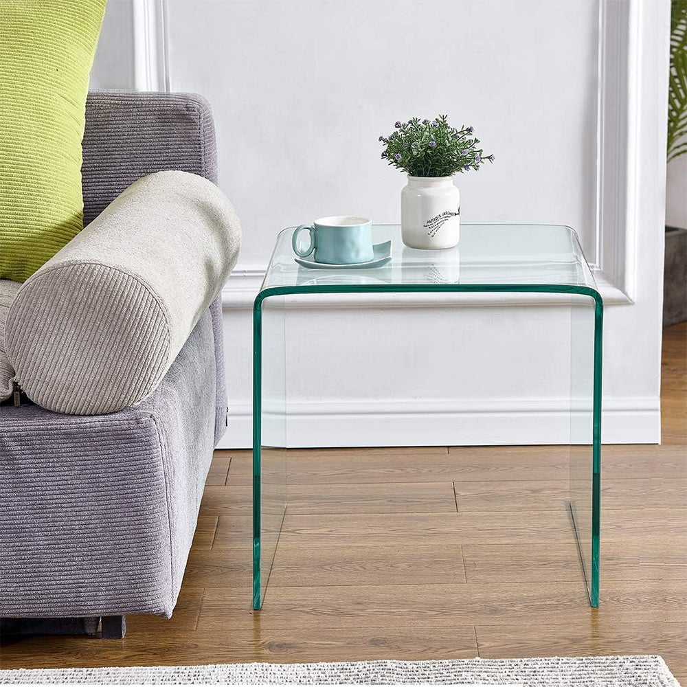 Glass End Side Table for Living Room Nightstand Bedside Table Small Coffee Ta...