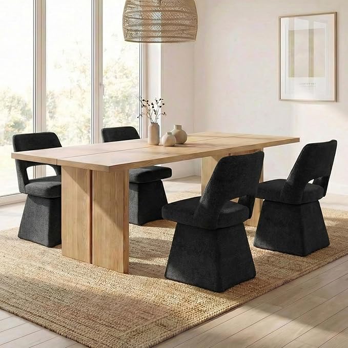 VKNOW Upholstered Swivel Dining Chairs Set of 2, Modern Dining Room Chairs with Open Back, Chenille Fabric Kitchen Chairs for Dining Room, Living Room, Bedroom, Vanity, Black