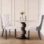 Velvet Upholstered Dining Chairs Set of 2, Modern Style Kitchen Side Chairs with Nailhead Trim and Wood Legs,Metal Pulling Ring for Dining Room Living Room(Quadrangular Star&Beige)