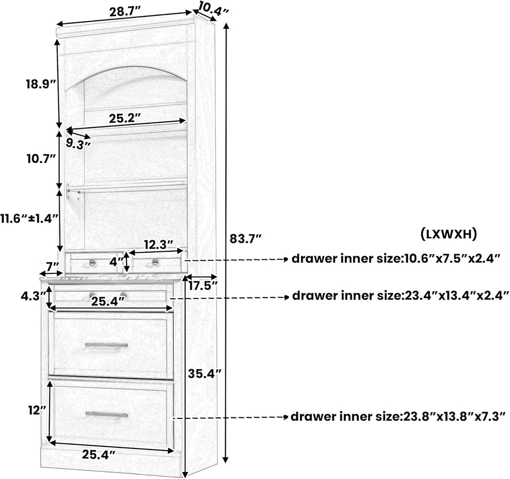 83" Tall Kitchen Pantry Storage Cabinet with Faux Marble Top, Modern Cre...
