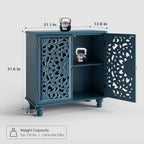 JOINICE 31" Accent Storage Cabinet with Carved Doors,Mandala Blue | Carved Floral Design, Solid Wood Legs, Versatile Storage for Living Room & Bedroom & Hallway, Adjustable Shelf, Easy Assembly