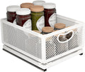 Sliding Cabinet Basket Organizer Drawer Self Adhesive Slide out Pantry Shelves Heavy Duty Carbon Steel Slide Cabinet Storage Basket with Handle for Bathroom Kitchen Home