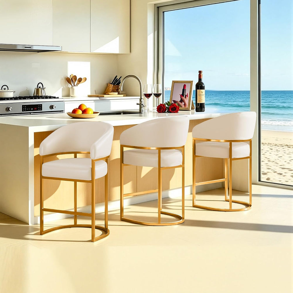 Modern Counter Height Bar Stools,Bar Stools Set of 3,PU Leather Upholstered B...