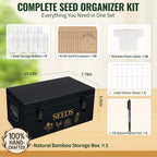 Large Bamboo Wood Seed Storage Organizer Box with Lid, Double-Layer Seal Design Seed Saving Box with Premium Coated Safety Lock, Handles, Extra Seed Envelopes and Labels, Great Gifts for Gardener