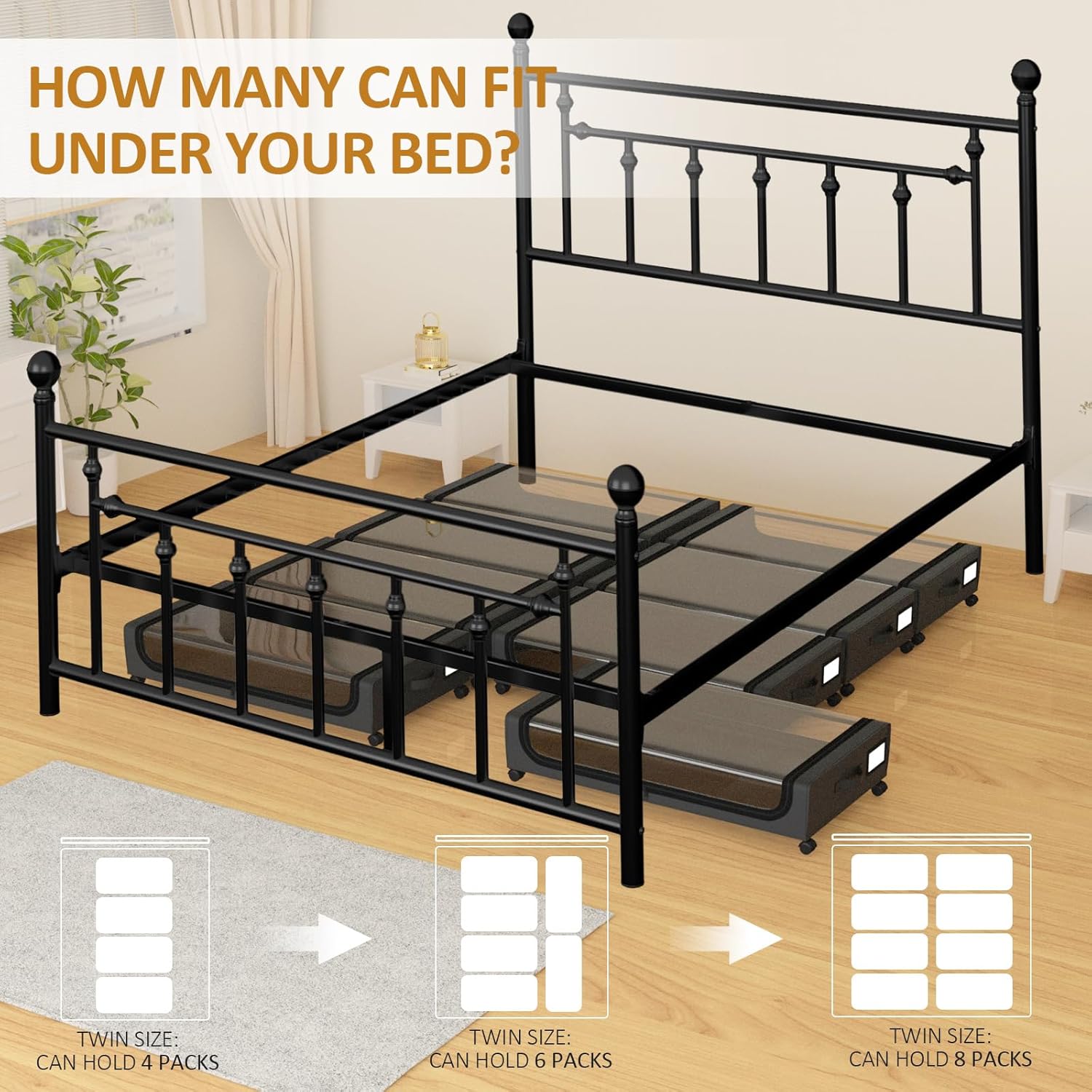 Large Under Bed Storage with Wheels, Under Bed Storage Containers, Under Bed Shoe Storage Organizer, Rolling Underbed Storage Containers for Bedroom Clothes Shoes Blankets, 2 Pack, Black