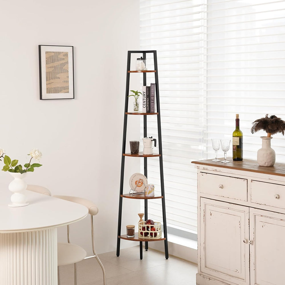 Yoobure Corner Shelf, 5-Tier Corner Bookshelf with Metal Frame & Wood Lad...