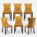 Velvet Upholstered Dining Chairs Set of 6, Modern Style Kitchen Side Chairs with Nailhead Trim and Wood Legs,Metal Pulling Ring for Dining Room Living Room(Gold,Set of 6)
