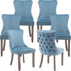 Modern Dining Chairs Set of 6, Upholstered Dining Chair with Full Back and Button Tufting, Blue Velvet Accent Chair, Sillas de Comedor, 6 Dining Chairs (Light Blue, Velvet, 6Pcs)