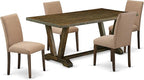 East West Furniture V777AB747-5 5 Piece Kitchen Table Set for 4 Includes a Rectangle Dining Room Table with V-Legs and 4 Light Sable Linen Fabric Upholstered Chairs, 40x72 Inch, Multi-Color