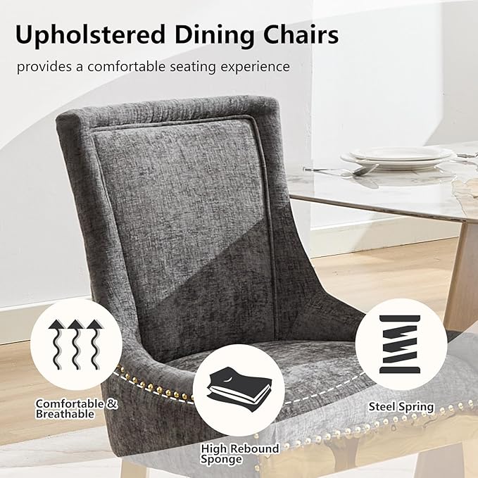 Upholstered Dining Chairs Set of 2, Modern Fabric Side Chairs with Gold Stain...