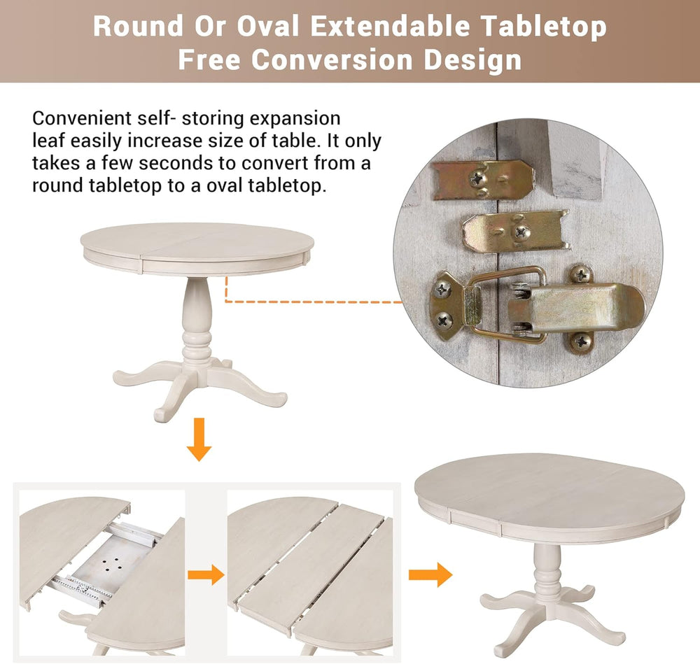 Extendable Dining Table Set for 4, 5 Piece Kitchen Table and Chairs Set, 4 X-...