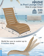 NAVINE Adjustable HDPE Pool Lounge Chairs Set of 2 with Headrest, Teak | All Weather, Weighted Fade-resistant Chaise Chairs, Pool Chairs and Lounger for Baja Ledge, Poolside Area and Deck