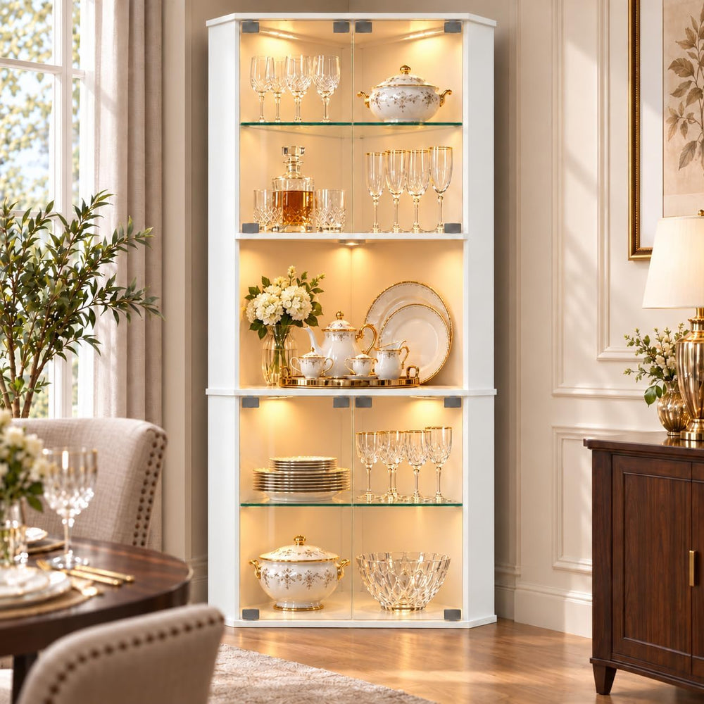 kepptory 72" Corner Glass Display Cabinet with RGB LED Lights