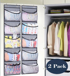 Hanging Shelves Over the Door Organizer Storage for Closet with 5 Pockets Organizer for Bedroom Bathroom, 2 Pack（Grey）