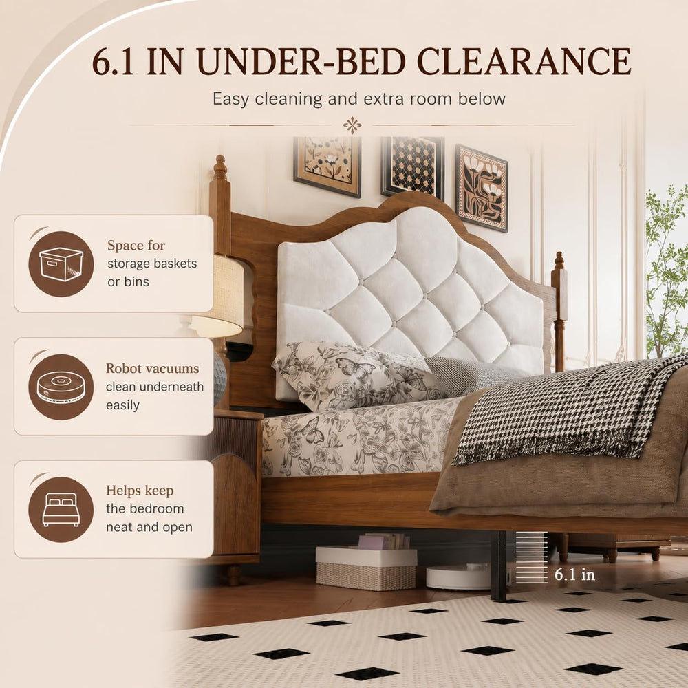 Queen Size Bed Frame with 51" Tall Wingback Headboard, Fabric Upholstere...