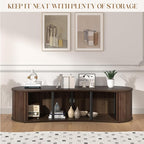 59" Fluted TV Stand with Sliding Tambour Door, Mid Century Modern Wood Media Console with Storage Cabinet, Entertainment Center for Living Room (Walnut)
