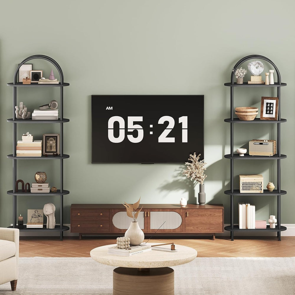 HOOBRO 5 Tier Open Bookshelf, Industrial Arched Bookcase Display Shelf Rack, ...