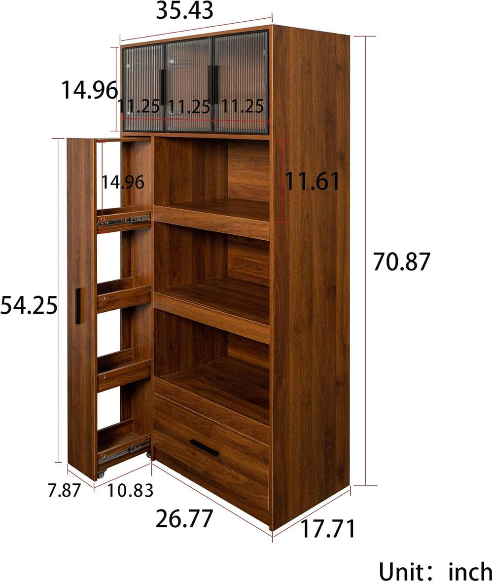 Pantry Cabinet with Doors, 71” Tall Kitchen Pantry Cabinet with Drawers &...
