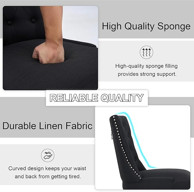 Upholstered Tufted Dining Chairs Set of 6, Fabric Side Dining Room Chairs wit...
