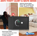 0.5 Cuft Biometric Safe Box with Fireproof Waterproof Bag, Anti-Theft Dual Alerts, Mute Mode, Digital Security for Business