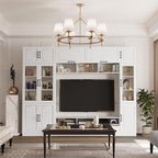 110.2" Entertainment Center Wall Unit with Glass Doors & Drawers, Large Wall Unit TV Stand for TVs up to 70", Media Console Table for Living Room, Can be Split into 4 Separate Cabinet, White