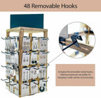 Wooden rotating Jewelry Display Stand with Removable 48 Hooks advertising board, For Earring Cards necklace bracelet Keychain Jewelry Organizer For Selling For vendor events (brown)