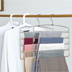 FeeraHozer Pants Hangers Non Slip 3 Pack Space Saving Hangers Multi-Layer Swing Arm Stainless Steel Space Saver Rack for Jeans Scarf Trouser Clothes (Gold)