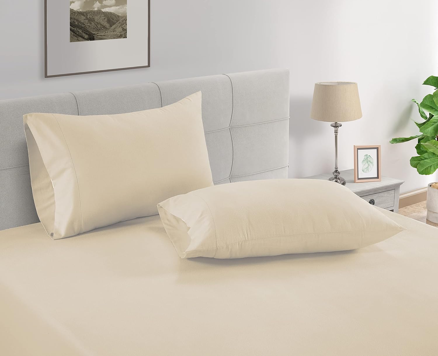 LANE LINEN Queen Ivory Pillow Cases Set of 2 100% Egyptian Cotton 1000 Thread Count Sateen Perfect for Home Hotels & Hospital Use Standard Size