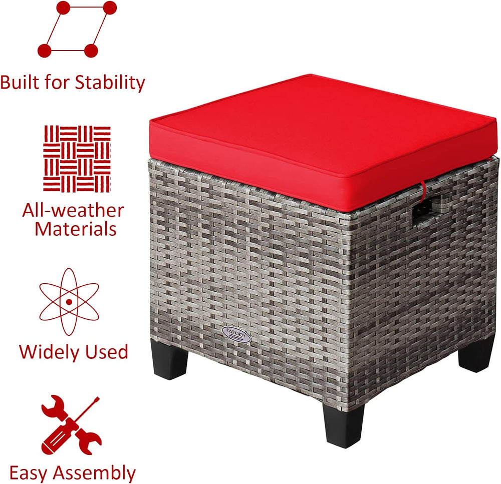 RELAX4LIFE 2-Piece Patio Rattan Ottomans - Outdoor Wicker Furniture w/ 2 Foot...