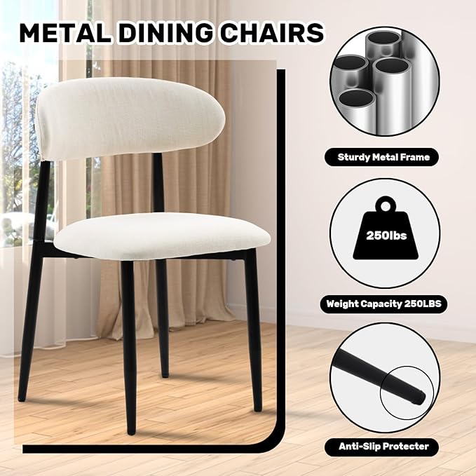 UVV Dining Chairs Set of 8, Metal Kitchen Chairs with Modern Fabric Upholstered for Dining Room, Beige