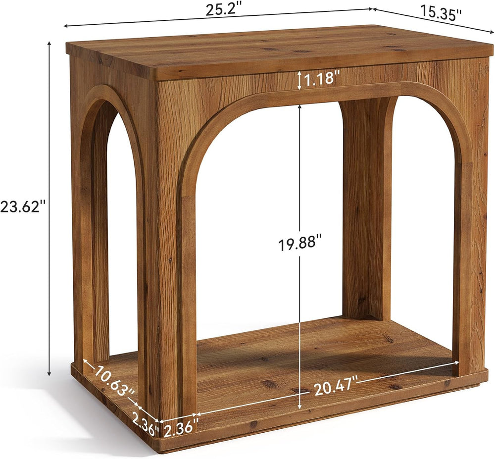 Tribesigns Arched Side Table, 2-Tier Farmhouse Solid Wood End Table with Bott...
