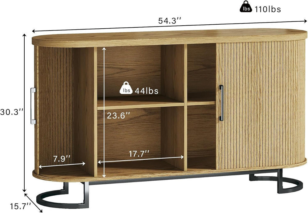 HUAHUU Sideboard Buffet Cabinet with Storage, 54.3" Fluted Tambour, Adju...
