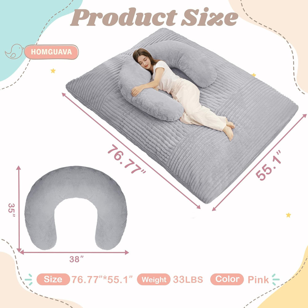 Homguava Giant Bean Bag Chair for Adults with Pillow, 4 in 1 Convertible Floo...