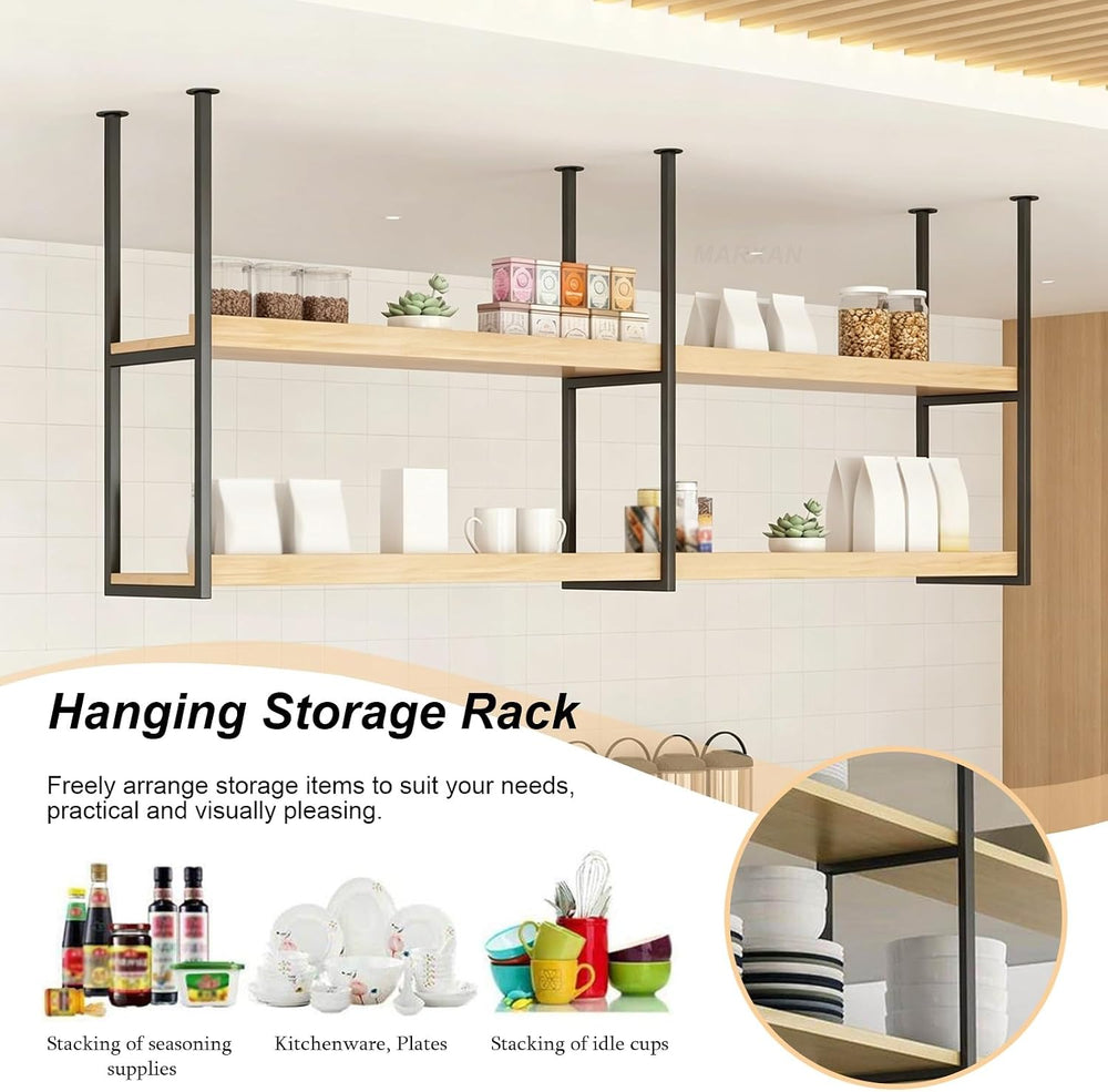 Wine Rack Ceiling Mounted Bottle Shelf Goblet Storage, Solid Wood Wine Storag...