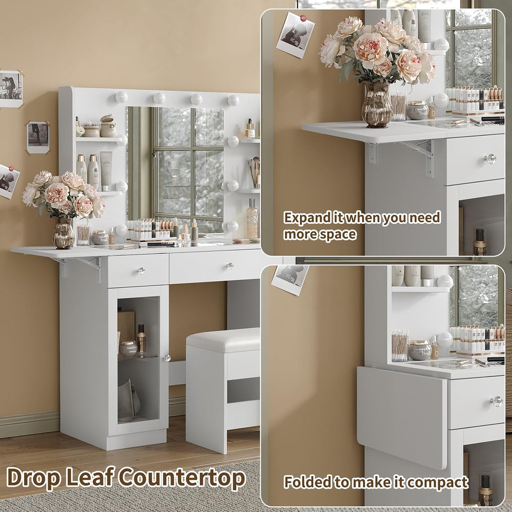 Yanosaku Makeup Vanity Desk with Mirror and Lights, RGB Lighted Vanity Desk w...