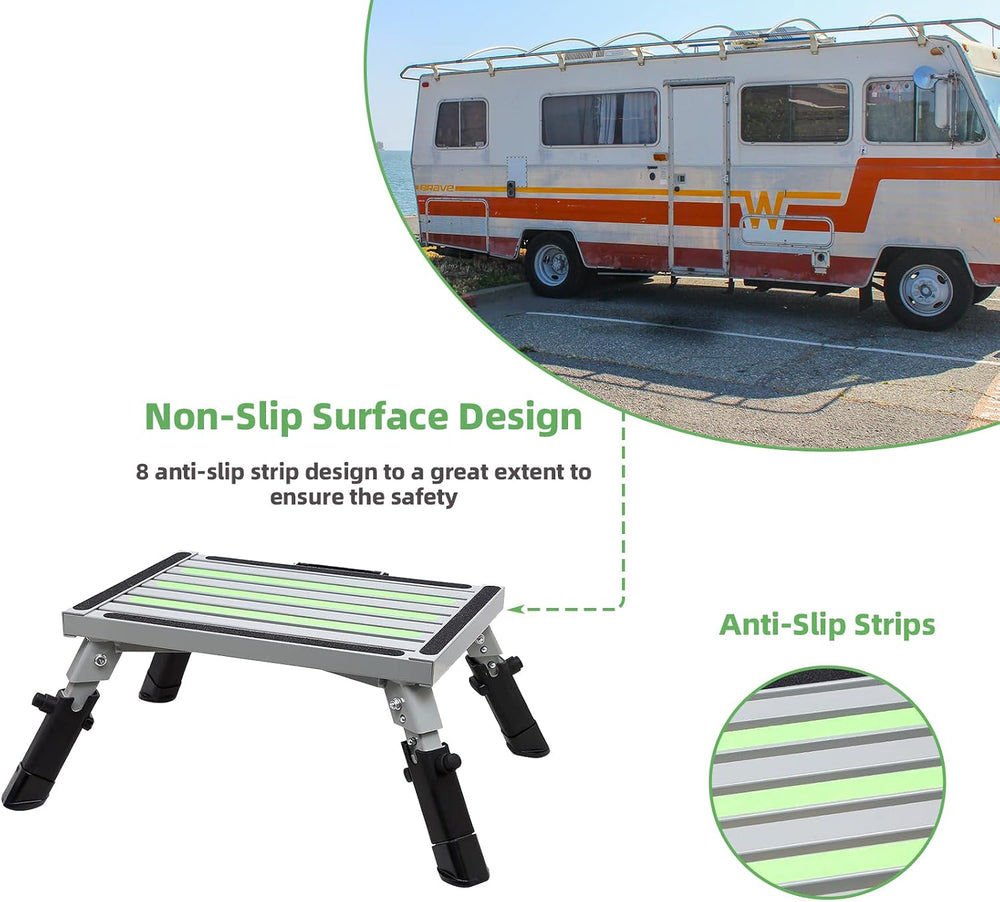 Homeon Wheels Adjustable RV Step, Reflective Strip Non-Slip Platform