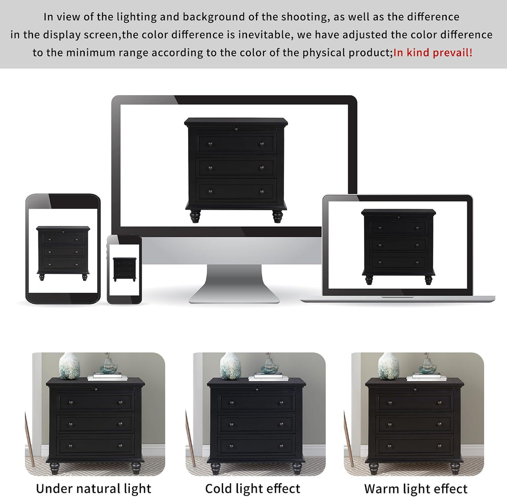 28'' Painted Nightstand with Pull Out Tray, Bedside Cabinet with 3 Dr...