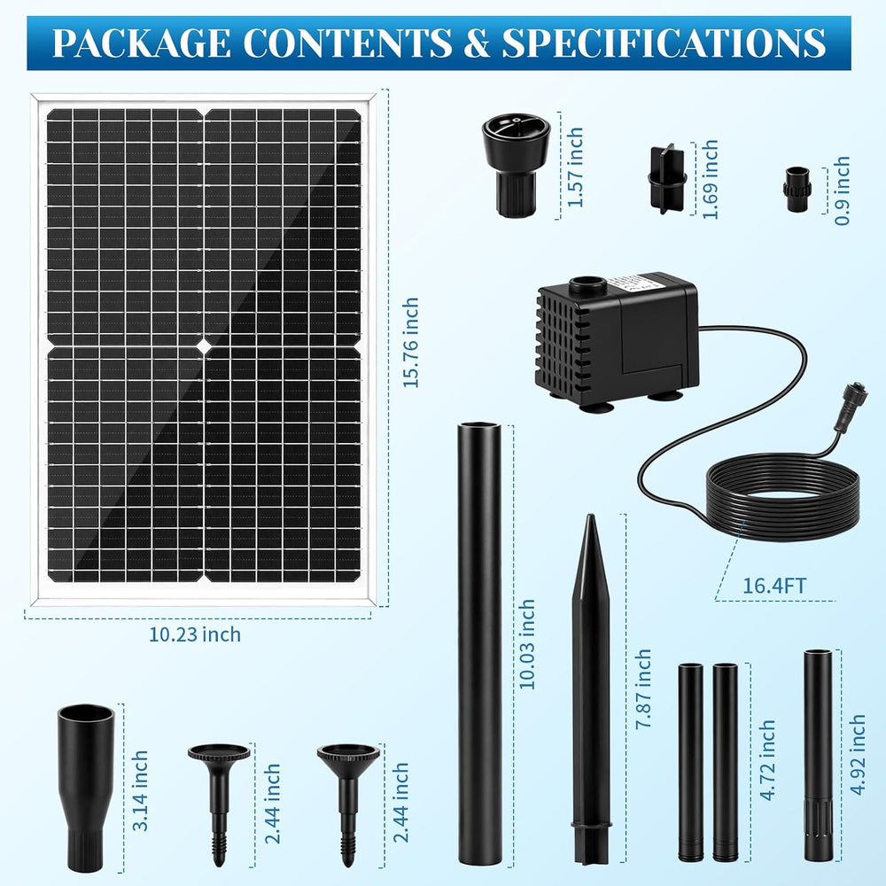 25W Solar Fountain Pump, Independent Solar Powered Water Fountain, 7.5FT Max ...