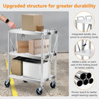3 Tiers Folding Stainless Steel Utility Service Cart with Wheels-Heavy Duty 300LBS Outdoor Stainless Grill Cart,Kitchen Utility Carts and Service Trolley Carts