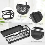 MYITYARD Toothbrush Holders for Bathrooms, Cotton Swabs & Cups Dispenser Set - Metal Electric Tooth Brushing & Toothpaste Countertop Organizer with Drainage for Shower, Sink - Black