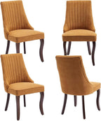 Linen Dining Chairs Set of 4,Comfy Fabric Upholstered Accent Chairs for Kitchen Living Room,Channel Tufted Dining Room Chairs with Curved Solid Wood Legs(Yellow)
