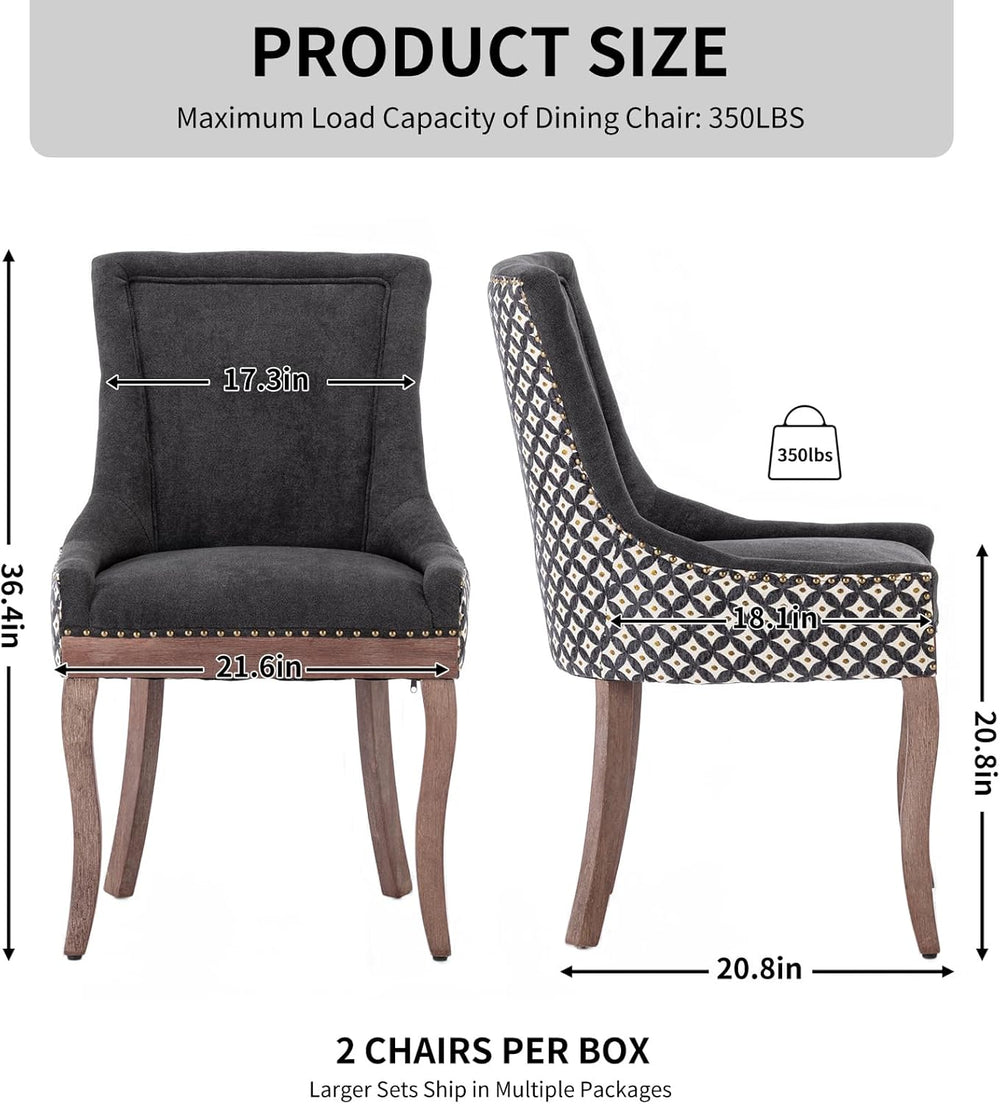 Modern Dining Chairs Set of 6, Fabric Upholstered High Back Chairs with Nailh...