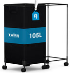 Laundry Basket with Wheels 105L, Large Rolling Laundry Hamper with Removable Bag, Metal Frame Collapsible Dirty Clothes Bin, Cloth Organizer Hampers Pull Handle for Bathroom, Dorm, Bedroom Black