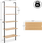 happimess MSH1001B Madera 72.05" Classic Industrial 5-Shelf Wood Wall-Mounted Open Ladder Bookcase with Metal Frame, Light Oak/Black