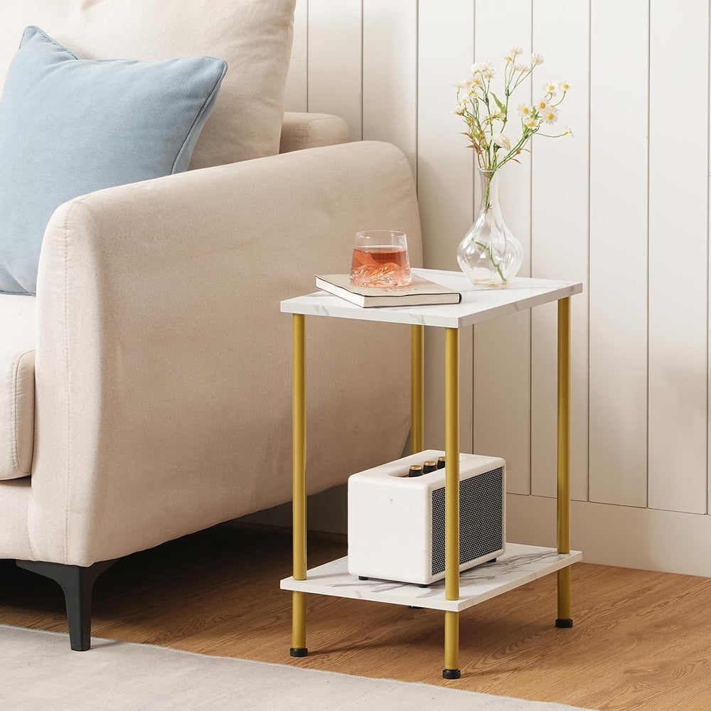 HOOBRO End Table, Small Side Table, Nightstand with 2-Layer Storage Shelves, ...