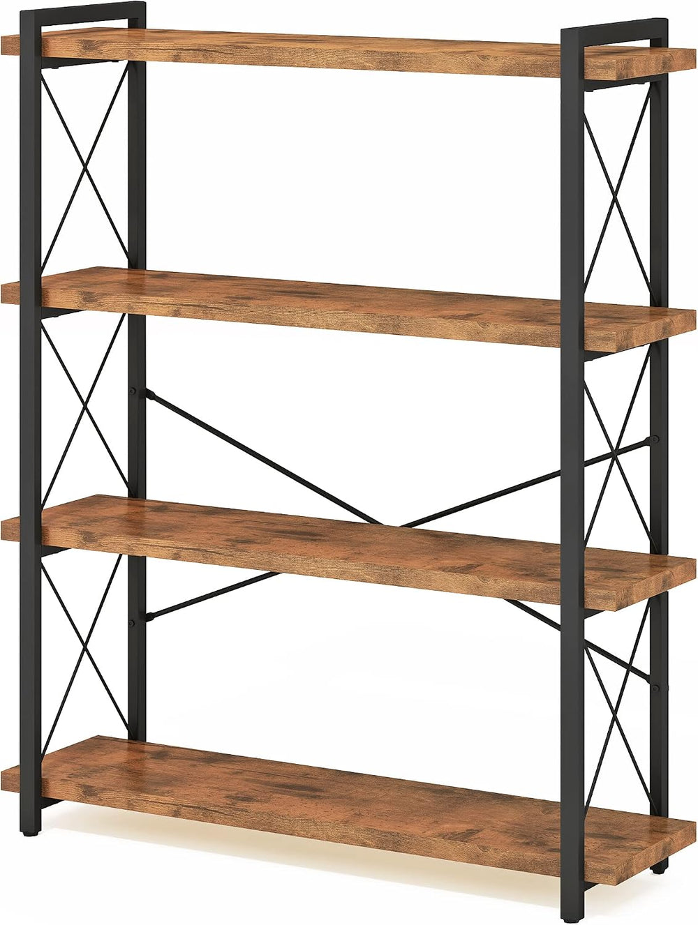 HCHQHS Bookshelf, 4-Tier Industrial Bookcase, Rustic Open Book Shelf, Freesta...