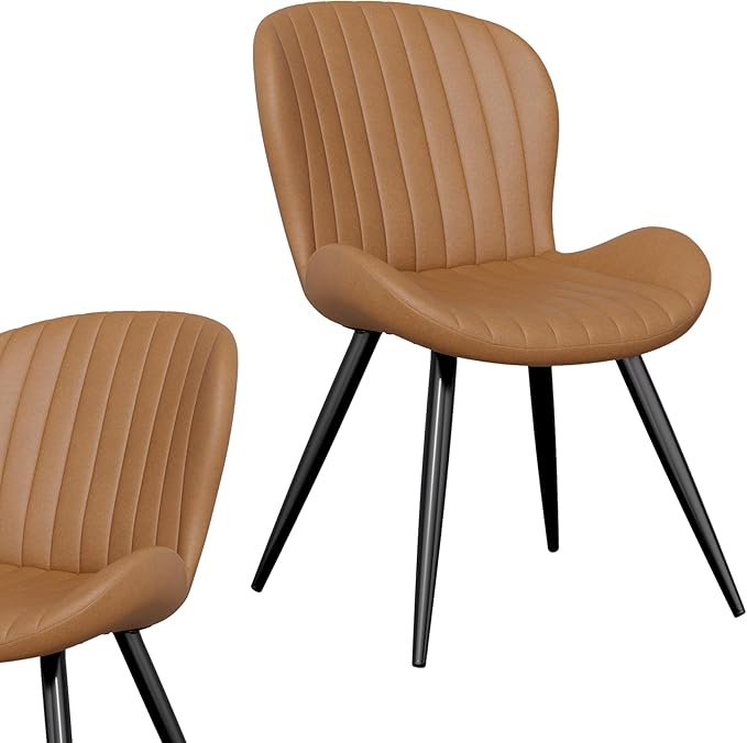 Nalupatio Dining Chairs Set of 4, Modern Dining Room Chairs Comfy Backrest Thick Upholstered Kitchen Chairs 19IN Height with Metal Legs Brown