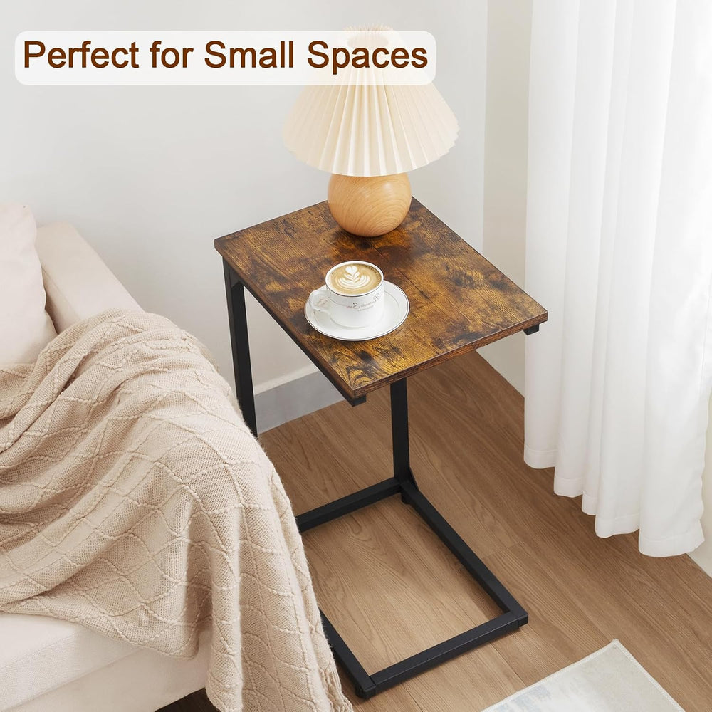 AMHANCIBLE C Shaped End Table，Large Turntable Stand with Storage Cabinet
