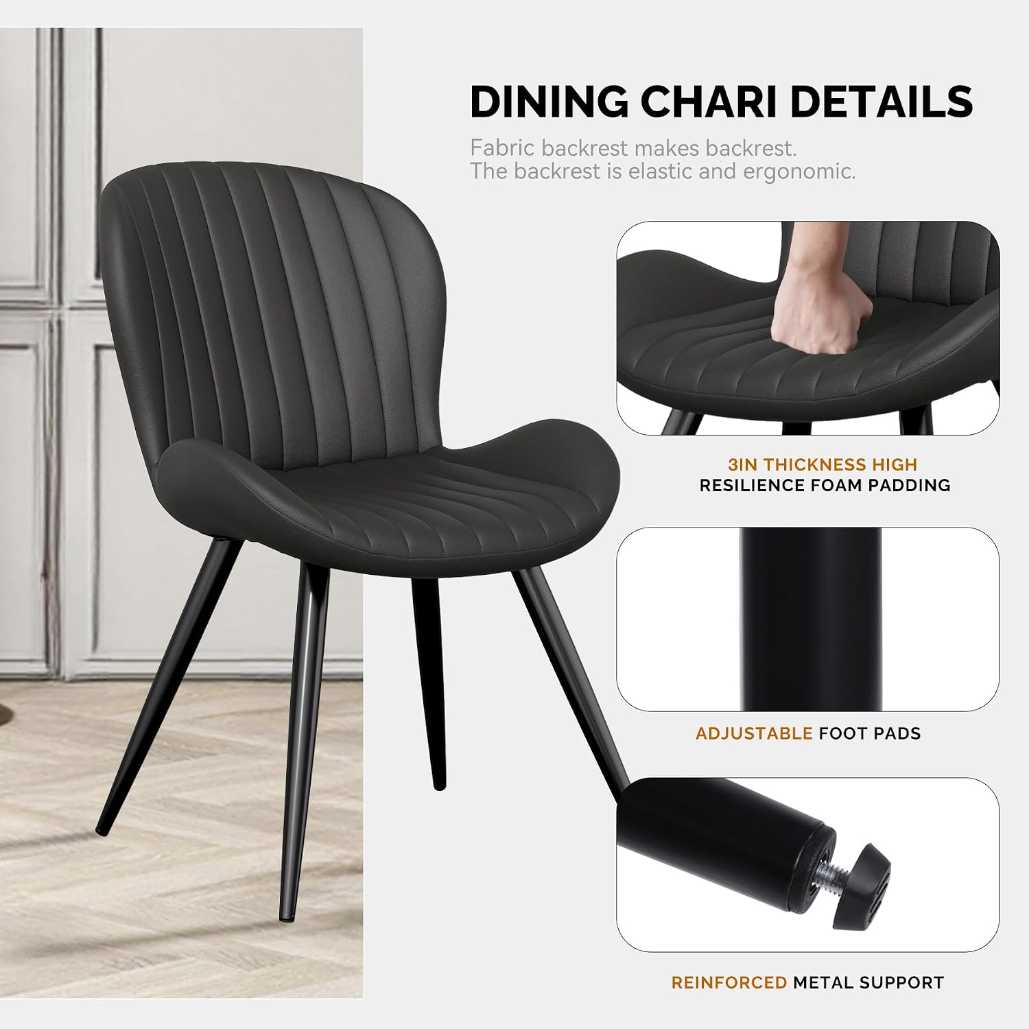 Nalupatio Dining Chairs Set of 4, Modern Dining Room Chairs Comfy Backrest Thick Upholstered Kitchen Chairs 19IN Height with Metal Legs Black